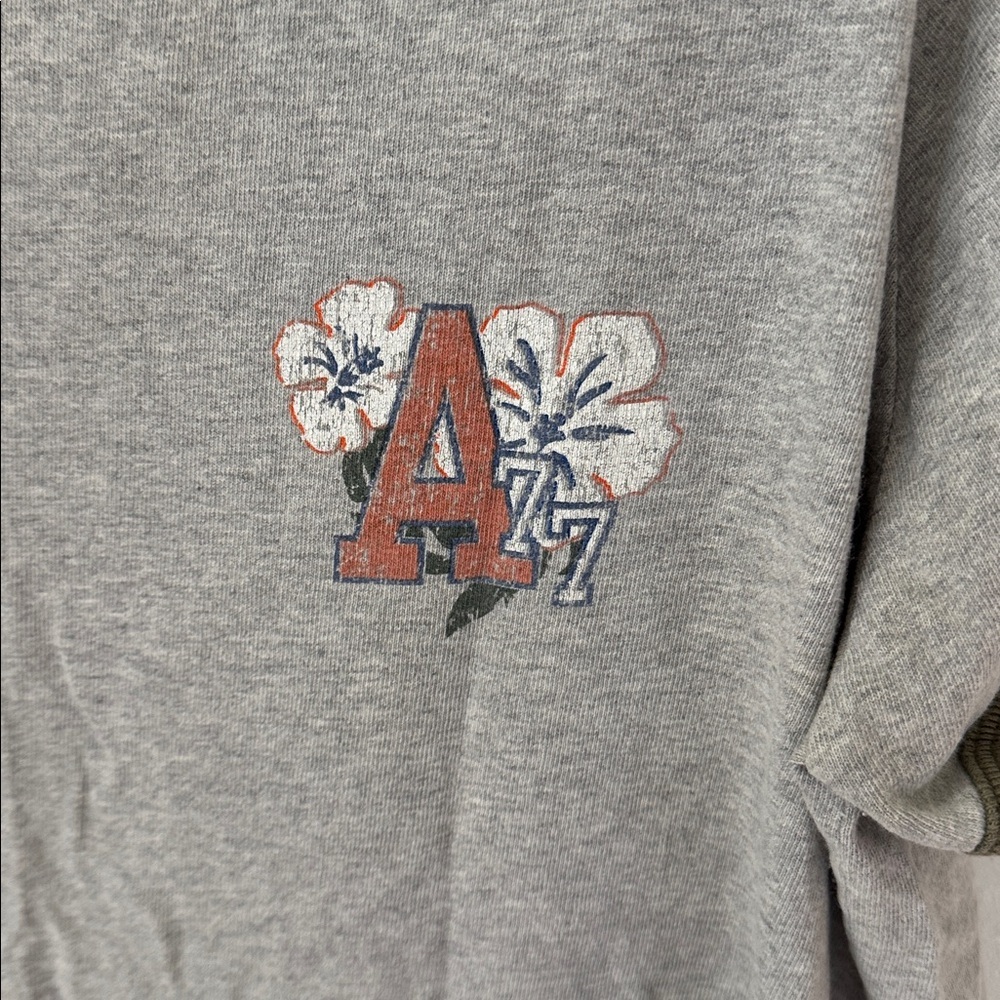 American Eagle Retro Stretch Baby Tee Hawaiian Floral Letter Spellout Size Large - Picture 2 of 8